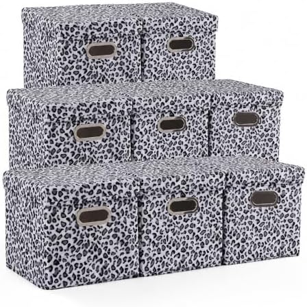 ANMINY Leopard Cheetah Print Storage Cubes Bins with Lids, 11Inch 8PCS by ANMINY