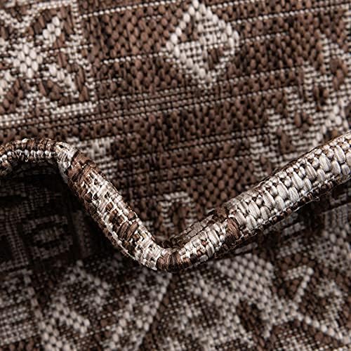 Rugs.com Outdoor Aztec Collection Rug – 8 Ft Round Brown Flatweave Rug Perfect for Kitchens, Dining Rooms - Image 6