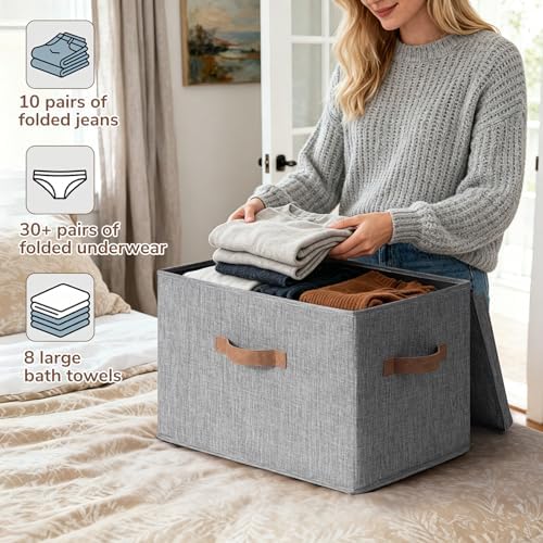 CHICVITA 4-Pack Large Fabric Storage Bins with Lids for Closet,Grey - Image 5