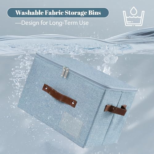 ANMINY Storage Box Fabric Bins with Zipper Lid, 15"x10"x10" Blue 3PCS - Image 3