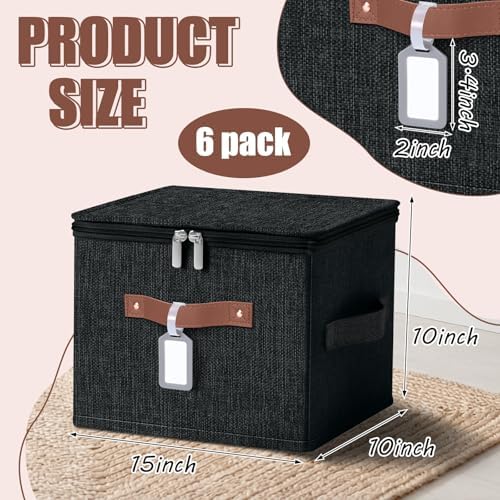 6 Pack Fabric Closet Storage Bins with Lids, 15×10×10 in, Black - Image 2