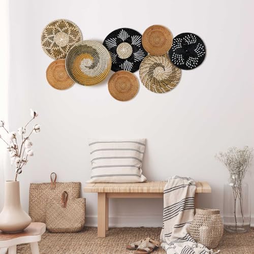 Xuhal 8 Pcs Boho Wall Basket Decor Decorative Bulrush Woven Basket Wall Decor Rustic Farmhouse Hanging Baskets for Kitchen Rustic Home Summer Decorations(Vintage) - Image 2