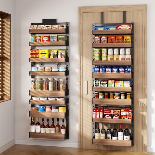 8-Tier Over The Door Pantry Organizer, Heavy-Duty Metal Wall Mount or Hanging Spice Rack, behind the door storage Shelves with Adjustable Basket, Back of Door Organizer for Kitchen Cabinet and Closet by DAOTENGQL