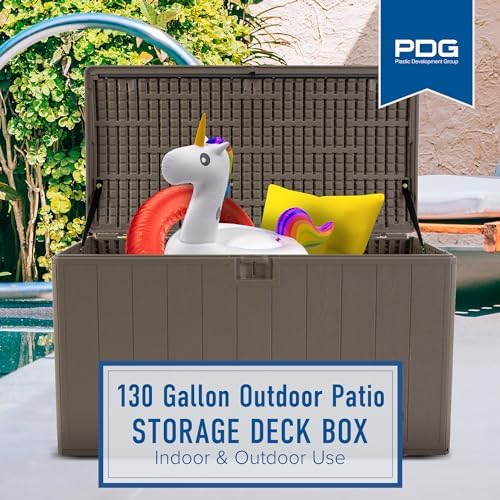 Plastic Development Group Outdoor Storage Deck Box, Soft Closure, 130 Gallon, Java - Image 4