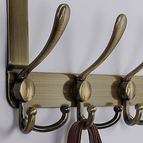 Dseap Over The Door Hook Hanger - Fits 1 3/8" to 1 3/4" Standard Doors | 5 Tri Hooks Heavy Duty Towel/Coat Rack | Door Organizer for Clothes, Jackets, Hats, Towels, Bronze, Pack of 2 - Image 3