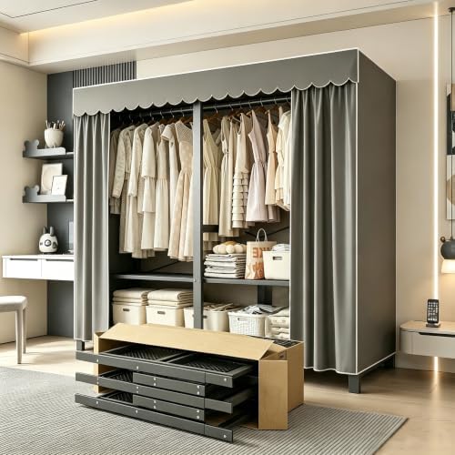 47.2in Heavy Duty Portable Closet with Dark Gray Cover by FKKPRVAX