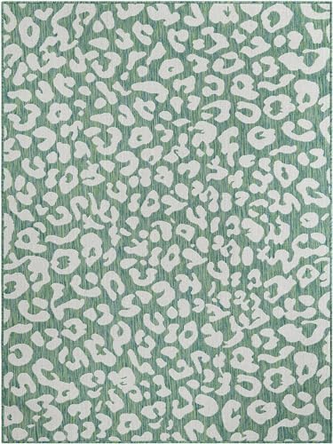 Unique Loom Outdoor Safari Collection Area Rug - Leopard (5' 3" x 7' 1" Rectangle Green Blue/Ivory) - Image 3