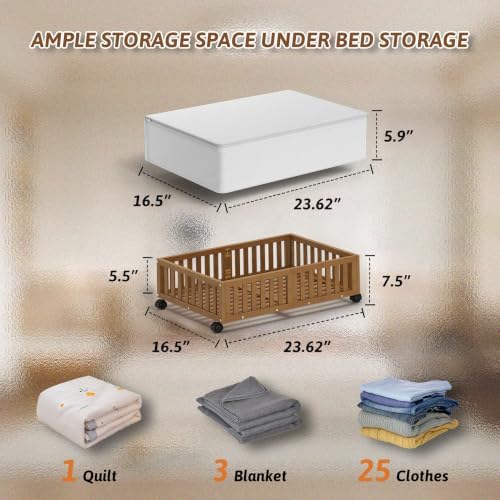 MHXW SXPN 2 Pack Bamboo Under Bed Storage Containers with Wheels, Brown - Image 5