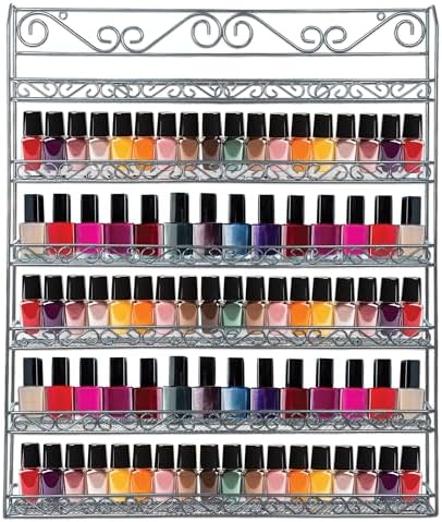 PANA 6 Tier Wall Mounted Metal Rack Shelf, Versatile Organizer for Nail Polish, Essential Oils, Kitchen Spices, and Craft Hobby Items, Sturdy Storage with Decorative Design (Silver, 1pc) by PANA