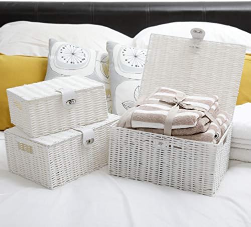 ARPAN Set of 3 Resin Woven Utility Storage Basket Box With Lid & Lock (White) - Image 2