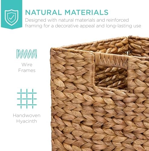 Best Choice Products 13x13in Pack of 5 Cube Storage Baskets, Water Hyacinth Multipurpose Collapsible Organizers, Handwoven Laundry Totes for Laundry, Living Room, Kids Room & Nursery - Chestnut - Image 4