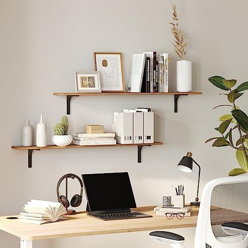 DINZI LVJ Long Wall Shelves, 47.3Inch Wooden Wall Mounted Shelves, Set of 2 - Image 6
