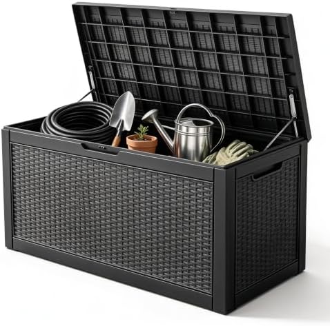 130 Gallon Deck Box,Lockable Outdoor Storage Box Gas Lift,Waterproof,Black by NUNULAB