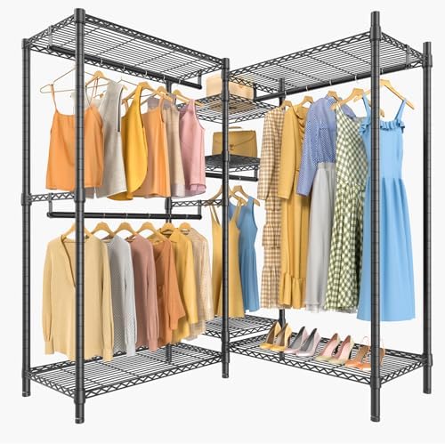 VIPEK L6 Heavy Duty Clothes Rack L Shape Clothing Rack 5-Tier Wire Garment Rack Freestanding Closet with 7 Adjustable Shelves & 4 Hanging Rods, 42.1" L x 42.1" W x 76.4" H, Max Load 850LBS, Black by VIPEK