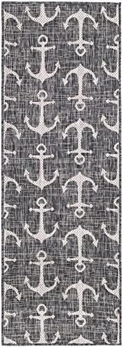 Unique Loom Outdoor Coastal Collection Area Rug - Ahoy (2'x 6' 1" Runner, Charcoal/ Ivory) - Image 3