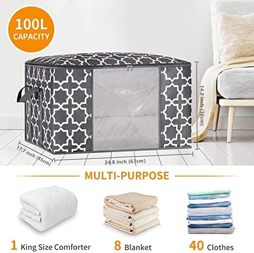 GhvyenntteS Storage Bags 100L 3-Pack Large Blanket Clothes Organization and Storage Containers (Grey-3Pack) - Image 3