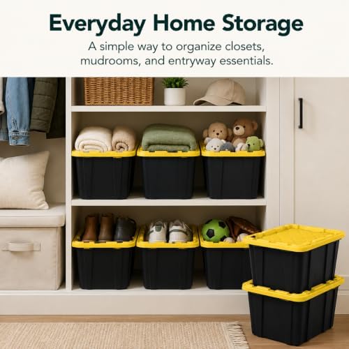 6-Pack 27Gal Stackable Storage Bins with Lids, Heavy Plastic, Black Yellow - Image 5