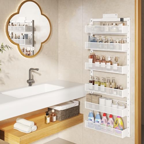 Pantry Door Organizers and Storage, 6-Tier Large Metal Heavy-Duty Frame Over the Door Spice Rack, 2 in 1 Wall-Mounted or Hanging shelf for Kitchen, Bathroom, Laundry Room, Bedroom, Closet &Nursery - Image 6