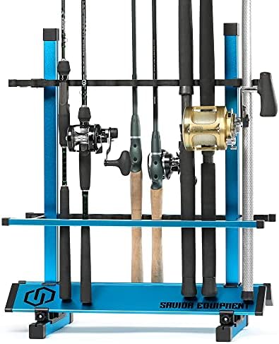 Savior Equipment Fishing Rod Rack Holder Organizer, 24-48 Slots to Hold Fresh Salt Water Spinning Rods & Reel Combo, Lightweight Aluminum Vertical Fish Pole Garage Storage Ground Display Stand by SaviorEquipment