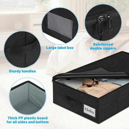 Under Bed Storage Container Bin 3 Pack, Low Profile Foldable Underbed Clothes Storage Organizer W/ Ultra Thick Fabric and Sturdy Bottom/Sides, Dual Zipper Storage Box for Dorm and Home 30x16x6.7" - Image 5