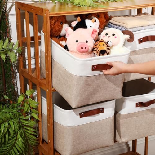Uiifan 10 Pcs Collapsible Fabric Storage Baskets, 16 x 12 x 10 Inch, Beige - Image 2