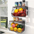 Mefirt Fruit Bowl, Stackable Wall Mounted Fruit Basket of Smooth Wood Lid with 4 Banana Hanger Hooks, Metal Kitchen Counter Organizer for Snack, Fruit and Vegetable Storage, 11.8 * 7.9 * 8.5 Inches by Mefirt