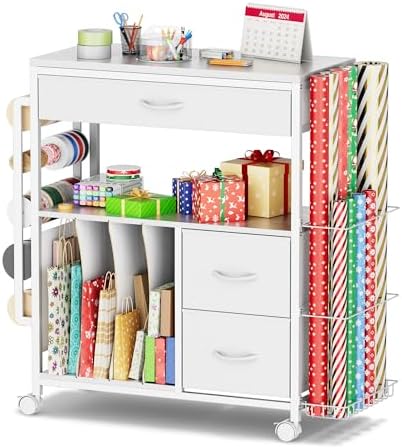 PUNLUXU Wrapping Paper Storage Cart for 12 Rolls with Ribbon Holder 03 by PUNLUXU