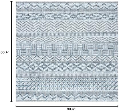SAFAVIEH Washable Rug Outdoor Courtyard Collection - 6'7" Square, Grey & Navy, Non-Shedding & Easy Cleaning, Ideal for Patio, Backyard, Mudroom (CY8196-36812) - Image 7