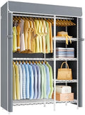 ULIFHOME F2C Clothes Rack with Cover, White Closet with Gray Cover by UlifHome