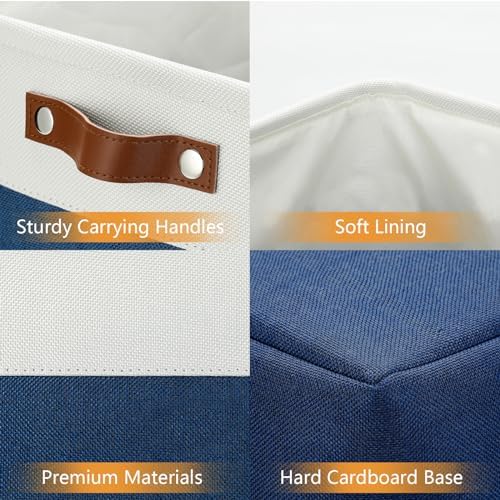 DULLEMELO 51L Large Baskets for Storage, Large Rectangular Baskets for Shelves [3 Pack], Blanket Basket Dog Basket for Organizing Closet, Nursery, Clothes (White&Blue) - Image 7