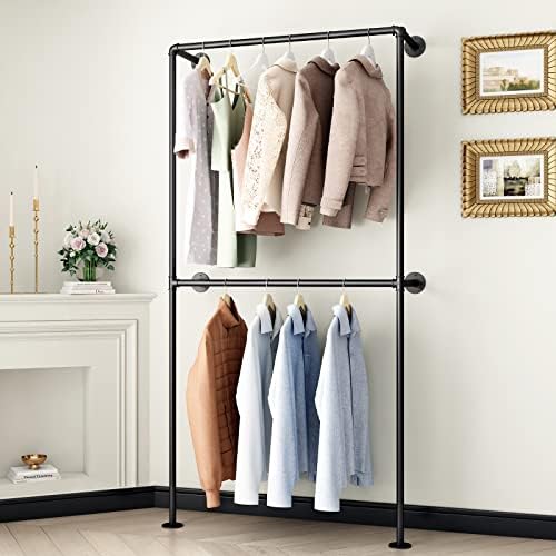 Industrial Pipe Clothing Rack Wall Mounted Garment Rack, Black Pipe Clothes Rack Retail Display Hanging Rod for Closet Storage, Laundry Room - Image 4