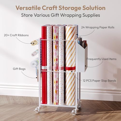 Wrapping Paper Storage Cart Station with 12PCS Slap Bands - Image 2