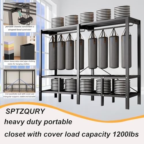 49.2in Portable Wardrobe Closet with Cover for Hanging Clothes - Image 6