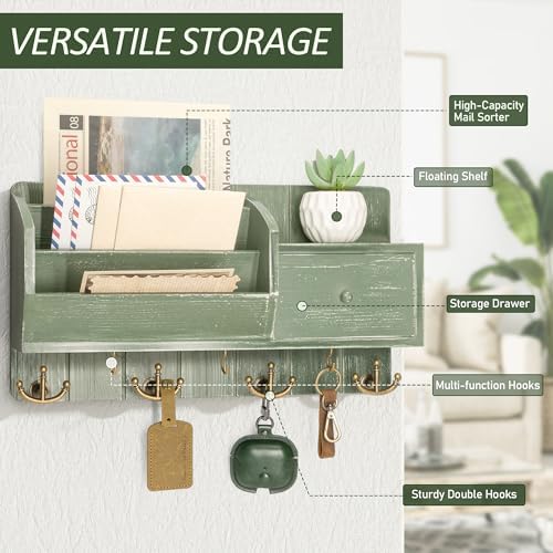 Rebee Vision Key Holder Wall Mount with Mail Sorter for Room Decor, Green - Image 4