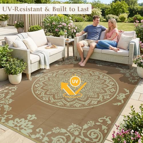famibay Outdoor Rug Waterproof 6x9 ft, Reversible Outdoor Plastic Straw Rug, UV-Resistant Patio Rug Lightweight Portable RV Mat Indoor Outdoor Carpet for Camping, Balcony, Deck, Backyard, Picnic - Image 4