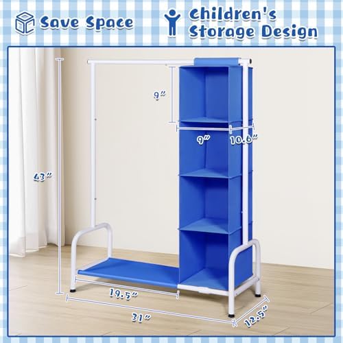 Univivi Kids Clothing Rack with Hanging Organizer, 43 Inch, Blue and White - Image 3
