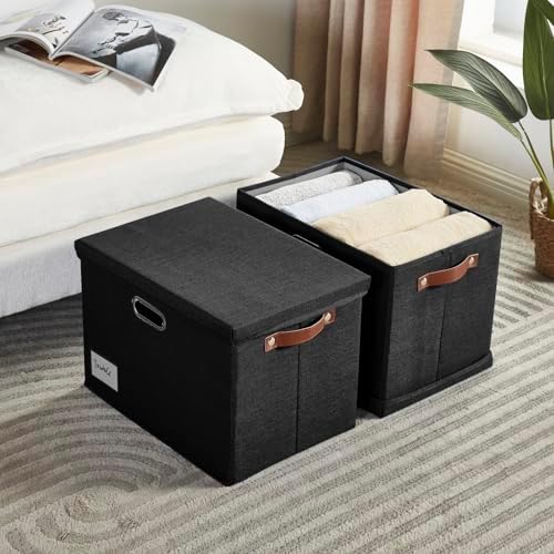 15" Fabric Storage Box with Lids, 3-Pack, Black - Image 3
