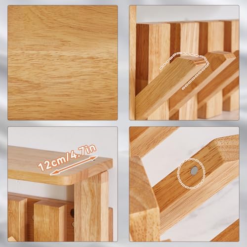 Piano Key Coat Rack Wall Mount with Shelf and 12 Hooks, Natural HWS008N-2 - Image 4