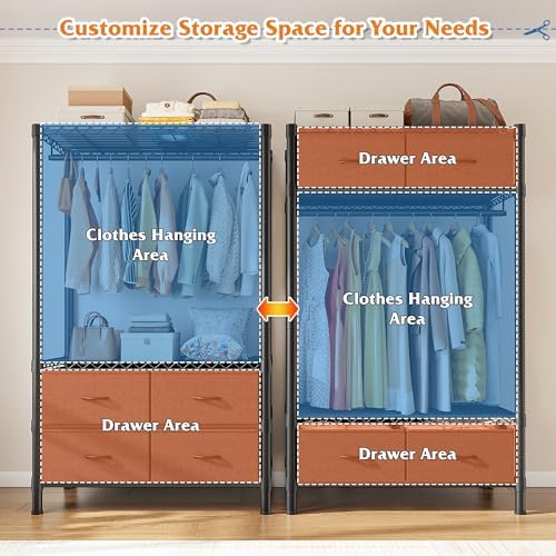 Raybee Clothes Rack, Portable Closet for Bedroom, Dorm, 4 Drawers 4 Shelves - Image 2