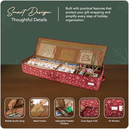 Covermates Gift Wrap Storage Organizer, 57"W x 13"D x 6.5"H, Red Snowflake - Image 4