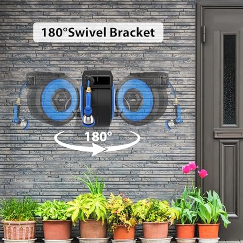 Retractable Garden Hose Reel, 1/2" x 131FT Heavy Duty Automatic Retractable Hose Reel Wall Mount, with 10- Function Sprayer Nozzle, Any Length Lock/Auto Rewind/180°Swivel - Image 5