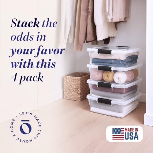 HOMZ Clear Plastic Storage Bins with Latching Lids, 15.5 Qt, Gray, 4 Pack - Image 2