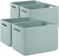 4 Pack Storage Baskets for Organizing Toys, Towels, and Clothes, Woven Basket for Shelves, Sturdy Nursery Cube Bins for Storage, 13''L x9''W x7.8''H, Frosty Green by SIXDOVE