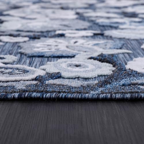 Luul Home Floral Indoor Outdoor Runner Rugs 2x7 Entryway Rug, Kitchen, Hallway Rug Washable Stain Resistant Outside Carpet Navy 2 x 7 - Image 6