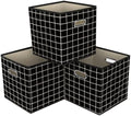 Fabric Cubby Storage Bins,13x13x13 Inches,Cube Organizer Bin Foldable Storage Boxes with Dual Handles Fabric Organizer Box and collapsible Storage basket,Set of 3,Black grid by Yunkeeper