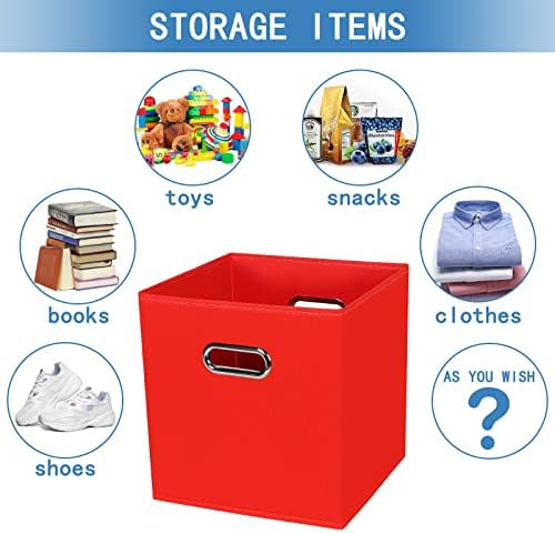 STOREONE 13 Inch Cube Organizer Bins ,Black Fabric Storage Bins，Foldable Storage Bins Basket with Dual Handles Fabric Organizer Bins and Storage Box，Set of 6,Red - Image 3