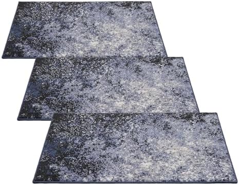 Nourison Passion Light Blue/Black 1'10'' x 2'10'' Area-Rug, Modern, Abstract, Easy-Cleaning, Non Shedding, Bed Room, Living Room, Dining Room, Kitchen, (2' x 3') (Pack of 3) by NourisonHome