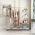 Metal Gold Clothing Rack for Boutique Use, Heavy Duty Garment Rack with Shelves for Retail Display (59L inches) by FONECHIN