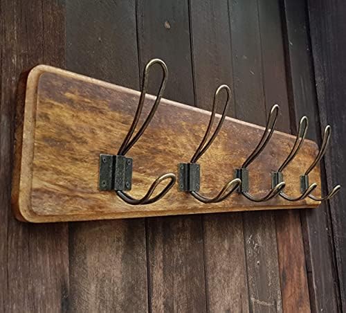 Coat Rack Wall Mount, Reclaimed Wood Board 24 Inch, 5 Bronze Hooks, Natural - Image 3
