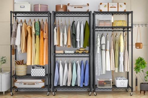 Heavy Duty Rolling Garment Rack, 3 Tiers Wire Shelves Adjustable Freestanding Portable Rolling Clothing Rack with Lockable Wheels, 35.4''L x 15.8''W x 78.8''H, Max Load 420LBS - Image 6